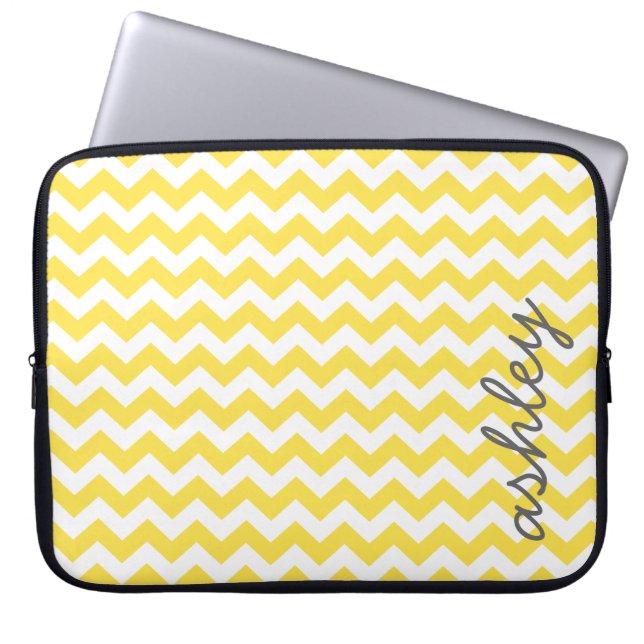Trendy Zickzack Muster mit Namen - gelb grau Laptopschutzhülle (Vorderseite)