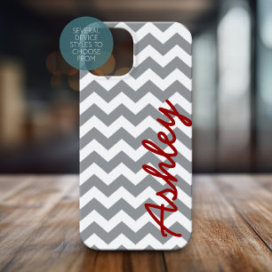 Trendy Zickzack Muster mit Namen - rot grau Case-Mate iPhone Hülle