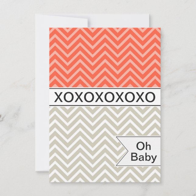 Trendy Zickzack XOXO Babydusche Einladung neutral (Vorderseite)