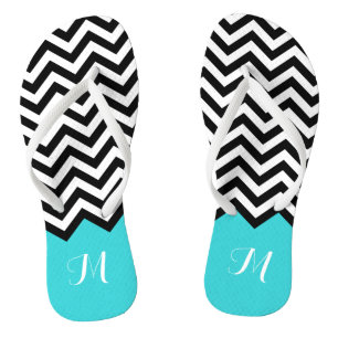 Trendy Zickzack Zigzag Monogram Stylish Aqua Green Flip Flops