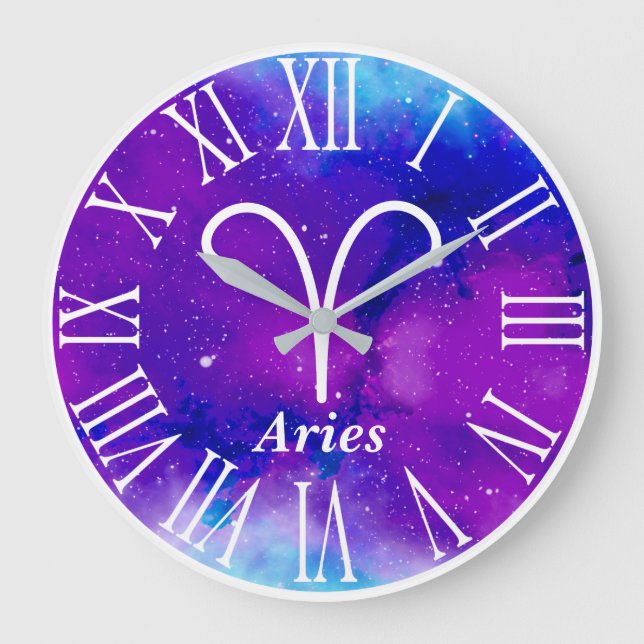 Trendy Zodiac Nebula Aries Symbol Große Wanduhr (Vorderseite)