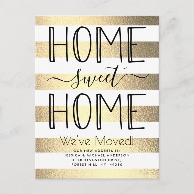 Trendy Zuhause Sweet Zuhause Gold Foil Typografy M Ankündigungspostkarte (Vorderseite)