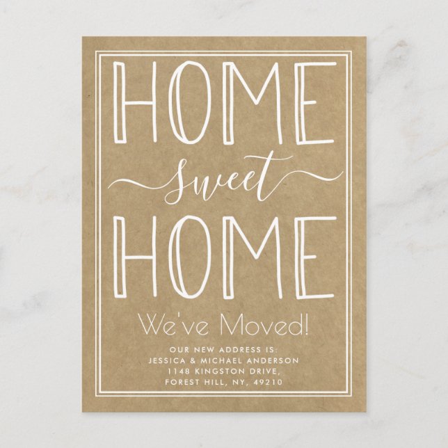 Trendy Zuhause Sweet Zuhause Typografy Moving Ankündigungspostkarte (Vorderseite)