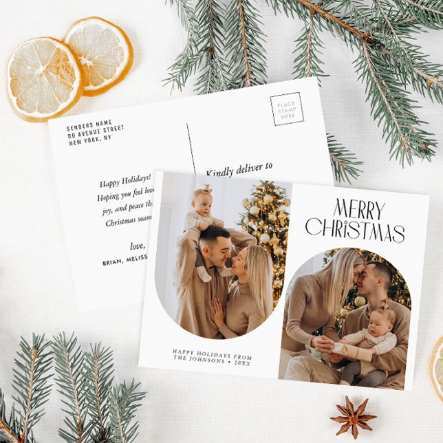 Trendy, zwei Fotos Weihnachtsfeiertag Postkarte (Von Creator hochgeladen)