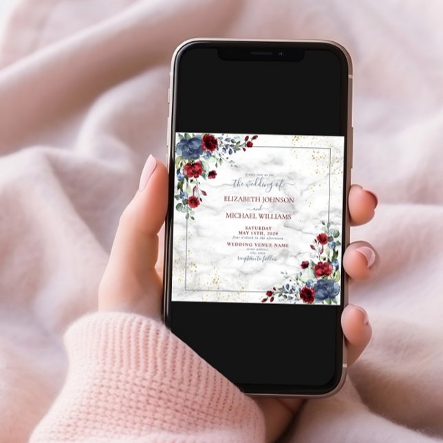 TrendyLight Dusty Blue Burgundy Gold Floral Square Einladung (Von Creator hochgeladen)