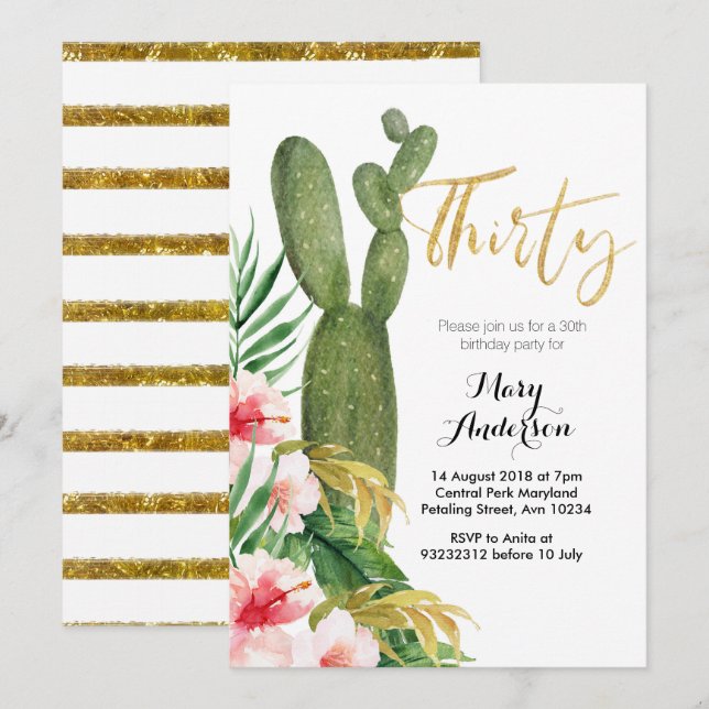 Trente 30e anniversaire Invitation cactus fiesta (Devant / Derrière)
