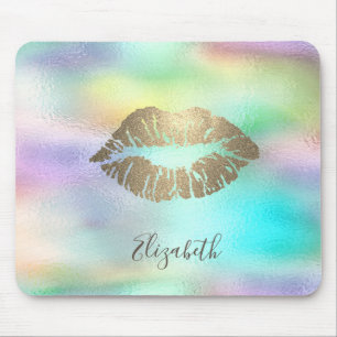 Treny Gold Glitzer Lips Rainbow Holographic Mousepad