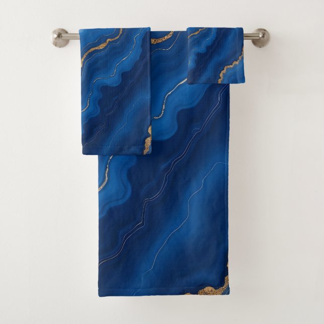 Treny Royal Blue Gold Marble Collection Badhandtuch Set (Insitu)