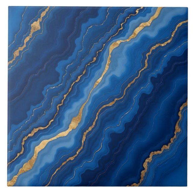 Treny Royal Blue Gold Marble Collection Fliese (Vorderseite)