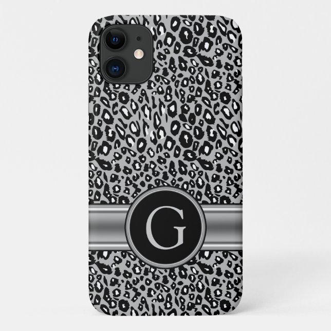 Treny Silver Leopard Muster und Monogramm Case-Mate iPhone Hülle (Rückseite)