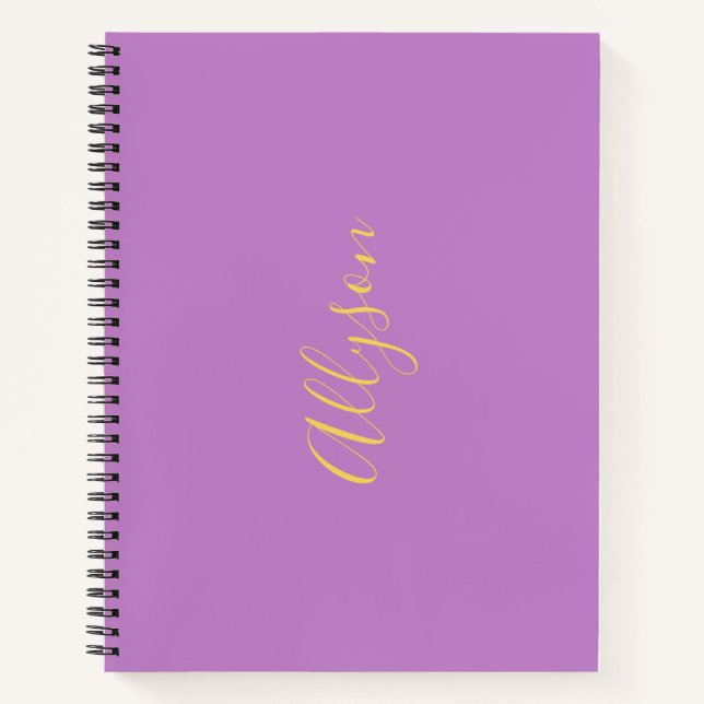 Treny Vertical Name in Gold Script, Lavender Notizbuch (Vorderseite)