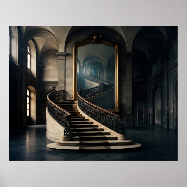 Treppe, die in den Spiegel führt Poster (Vorne)