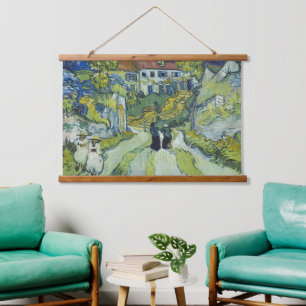 Treppe von Van Gogh in Auvers Landschaft Kunst Wandteppich Mit Holzrahmen