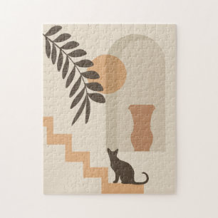 Treppen-Blatt-Vase Katze, Boho-Abstract geometrisc