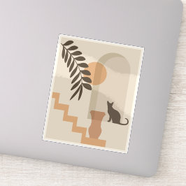 Treppen-Blatt-Vase Katze, Boho-Abstract-Geometrisc Aufkleber