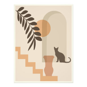 Treppen-Blatt-Vase Katze, Boho-Abstract-Geometrisc Fotodruck