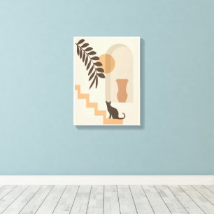 Treppen-Blatt-Vase Katze, Boho-Abstract-Geometrisc Leinwanddruck