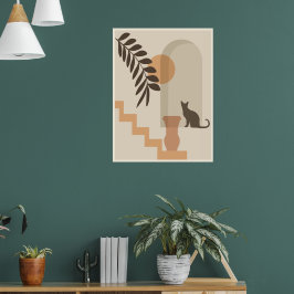 Treppen-Blatt-Vase Katze, Boho-Abstract-Geometrisc Poster