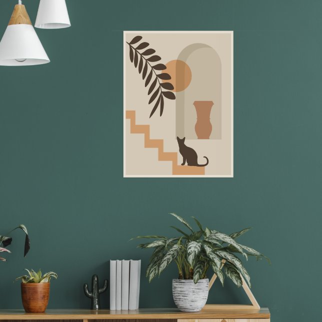 Treppen-Blatt-Vase Katze, Boho-Abstract-Geometrisc Poster (Wohnzimmer 1)