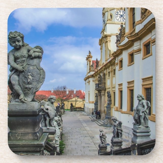 Treppen mit Stein Engel in der Kirche Loreto Prag Getränkeuntersetzer (Vorderseite)