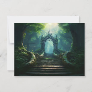 Treppen zum antiken Tor im verzauberten Wald Postkarte