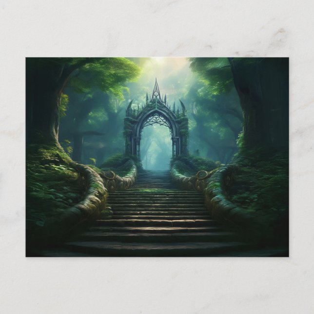 Treppen zum antiken Tor im verzauberten Wald Postkarte (Vorderseite)