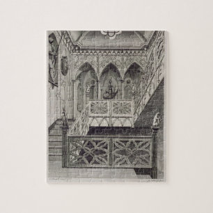 Treppenhaus am Erdbeerhügel, graviert von J. Newt