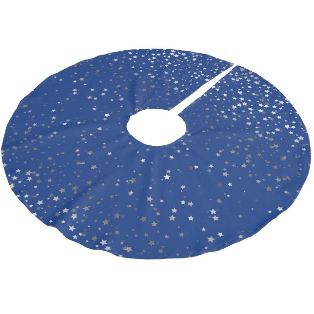 Treppenhaus-Silbergraue Sterne Royal Blue Polyester Weihnachtsbaumdecke (Schrägansicht)