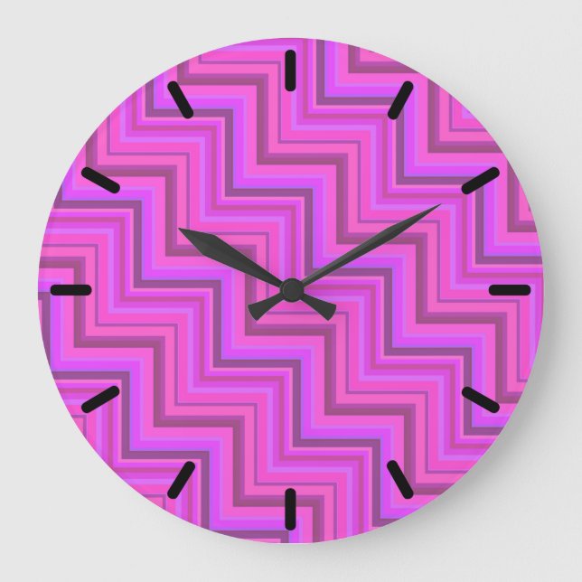 Treppenmuster aus rosa Streifen Große Wanduhr (Vorderseite)
