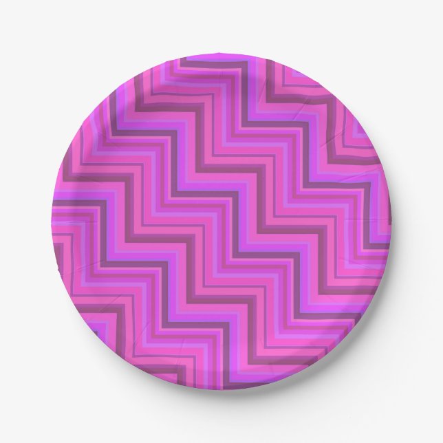 Treppenmuster aus rosa Streifen Pappteller (Vorderseite)