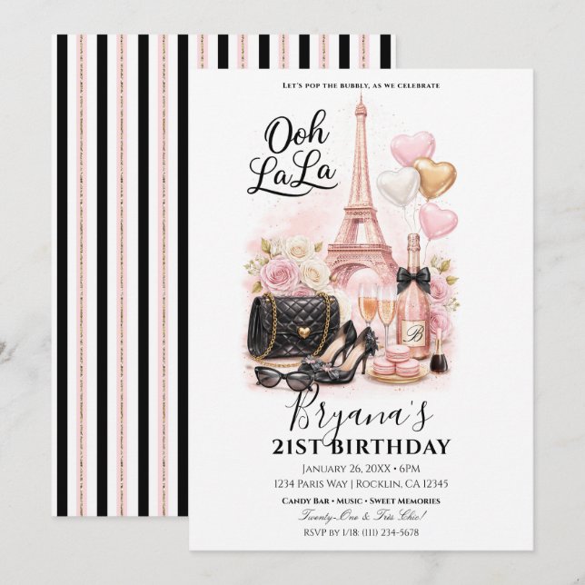 Très Chic in the City Pink Paris 21st Birthday  Einladung (Vorne/Hinten)
