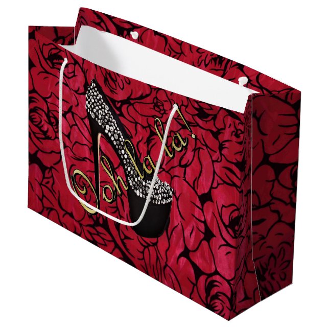 Tres Chic Rouge Fleurs Große Geschenktüte (Vorderseite Schrägansicht)