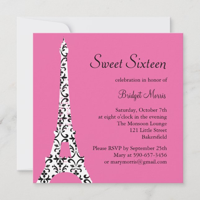 Tres Paris Birthday Invitation (Fuchsia) Einladung (Vorderseite)