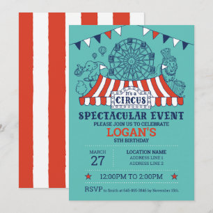 Treten Sie gleich auf! Blue Editable Circus Birthd Einladung