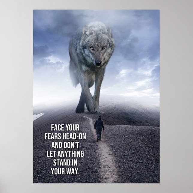 Treten Sie Ihren Ängsten entgegen - Wolf - Fitness Poster (Vorne)