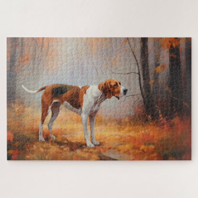 Treten Walker Coonhound im Herbst Leaves Fall (Horizontal)