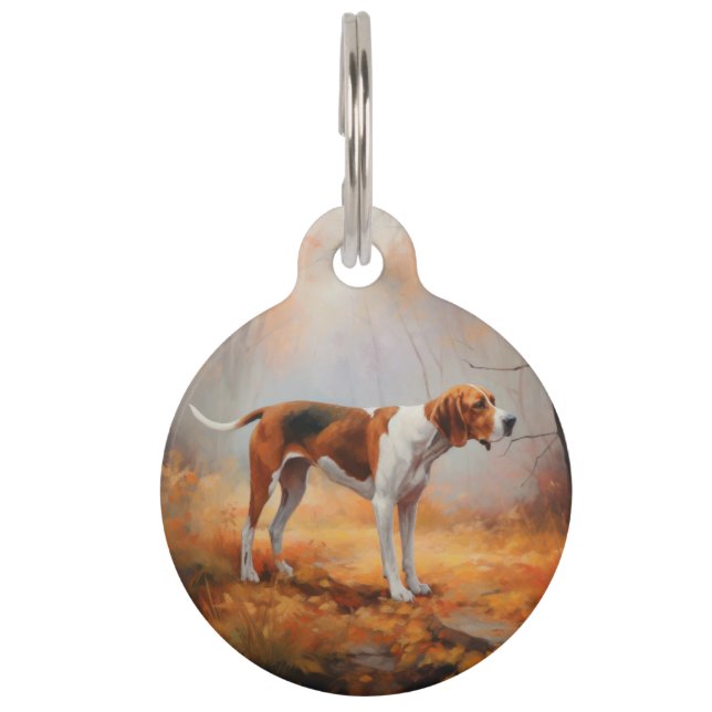 Treten Walker Coonhound im Herbst Leaves Fall Haustiermarke (Vorderseite)