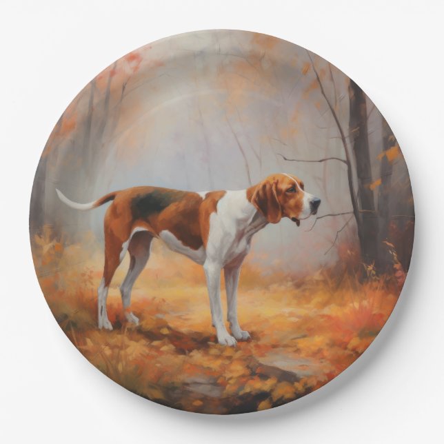Treten Walker Coonhound im Herbst Leaves Fall Pappteller (Vorderseite)
