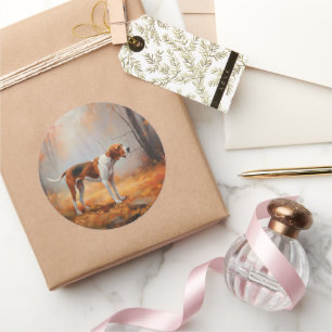 Treten Walker Coonhound im Herbst Leaves Fall Runder Aufkleber