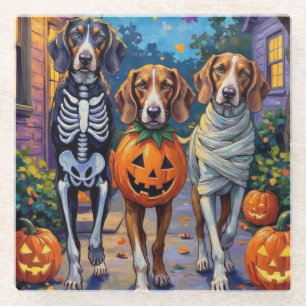 Treten Walker Coonhound in Halloween-Kostümen Glasuntersetzer