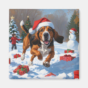 Treten Walker Coonhound Schnee mit Weihnachtshut Magnet