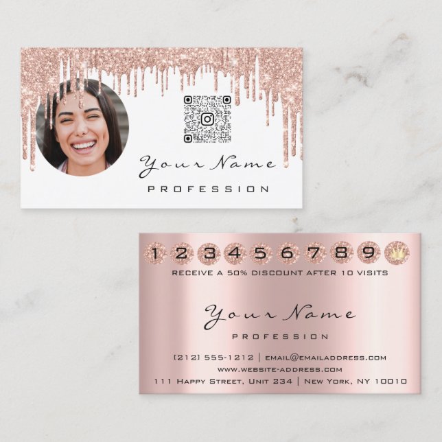 Treuekarte 10 Punch Golden Crown Rose QR Foto Visitenkarte (Vorne/Hinten)