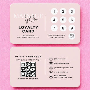 Treuekarte für rosa Massagetherapie mit QR-Code Visitenkarte