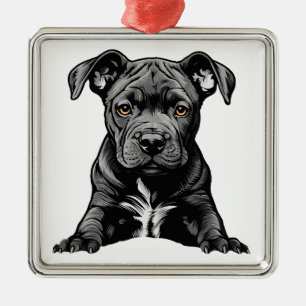 Treuer schwarzer Pitbull-Welpe stolze Hundemutter Ornament Aus Metall