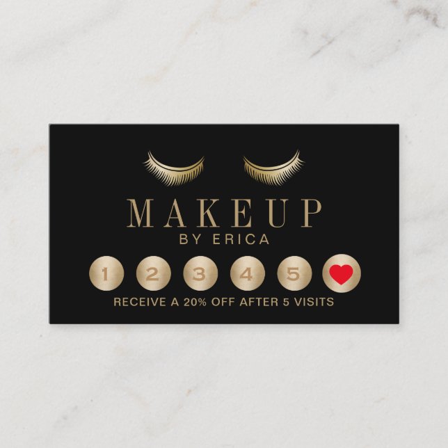 Treuhandkarte | Black & Gold Lashes Makeup Artist Treuekarte (Vorderseite)