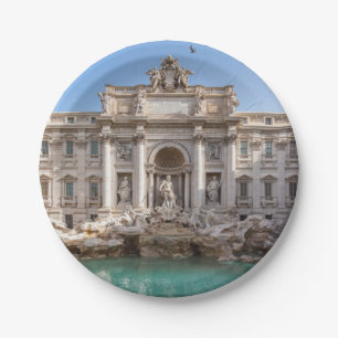 Trevi-Brunnen am frühen Morgen - Rom, Italien Pappteller