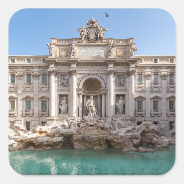 Trevi-Brunnen am frühen Morgen - Rom, Italien Quadratischer Aufkleber (Vorderseite)