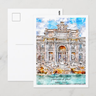 Trevi-Brunnen Rom Reiseort Aquarell Postkarte