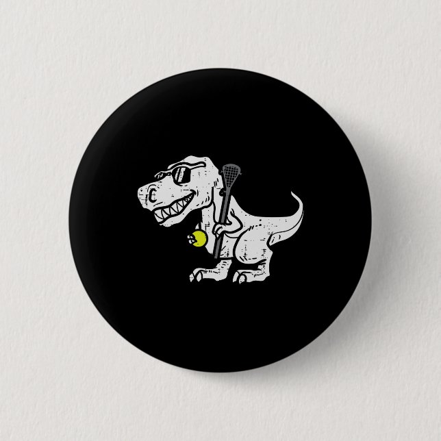 Trex Dinosaur Lacrosse Funny Lax Player Goalie Kid Button (Vorderseite)