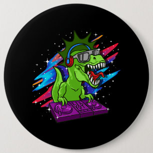 TRex DJ Dinosaur Party Club Disc Jockey EDM Music Button